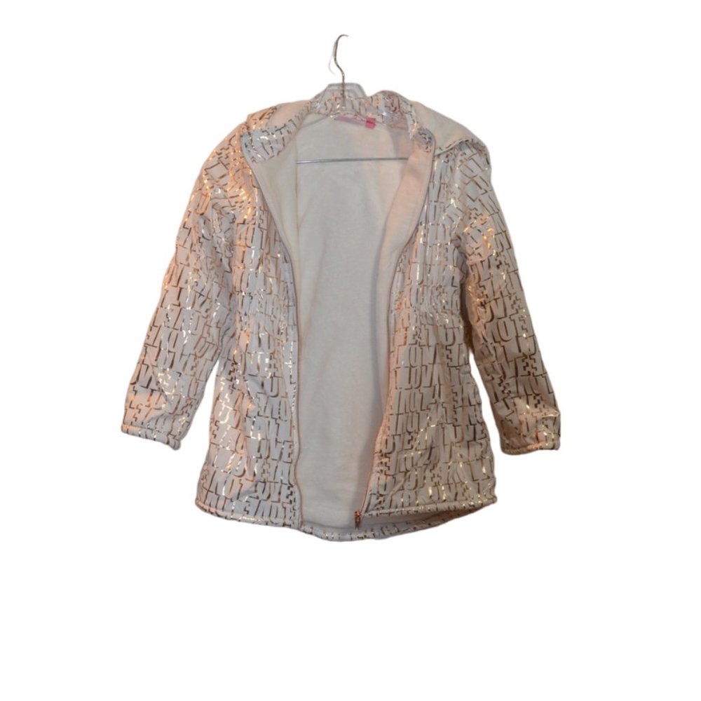 PENELOPE MACK LTD TM White & Golden Prints Hood Zip Pockets Jacket Girls 12